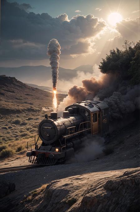 1990s VHS cover, conceptual hyperaesthetic analog photo, landscape vista, scenery, surreal steamy (mecha train on a railway, transformer:1.35), dark yellow and purple faded details
train, railroad, (outdoors), (at the edge), (night, dark, dimly), vintage, faded film, film grain, colorful (polaroid:0.9), reflection, sparkling, (selective focus:1.5), key lighting, flare gun, sunbeams, explosion
<lora:epiCRealLife:1>
<lora:epiCRealismHelper:1>
