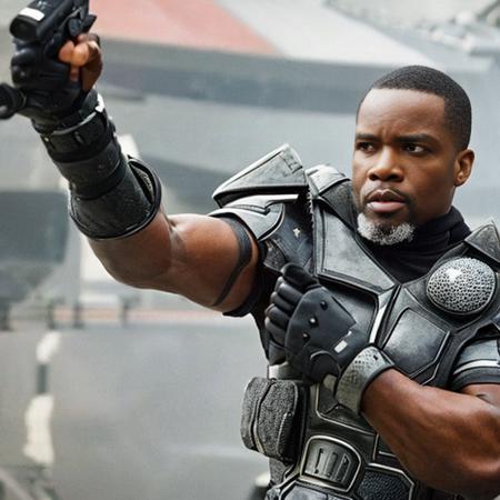 Black Man wearing scifi armor holding a War Hammer, aslanscifi-v1-900