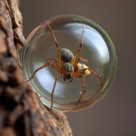 pre-historic flying spider captured within tree sap