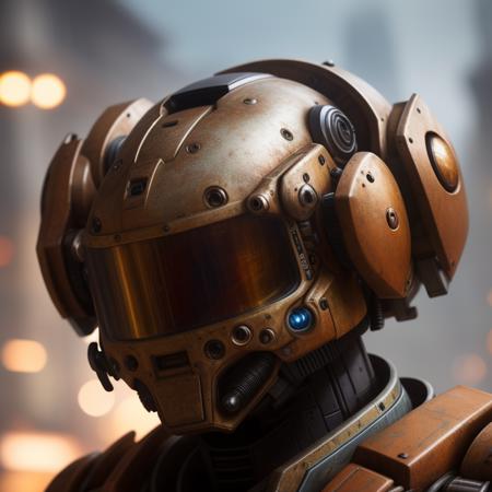 Portrait photo of an alpha male in a worn mech suit, ((light bokeh)), intricate, (steel metal [rust]), elegant, sharp focus, photo by greg rutkowski, soft lighting, vibrant colors, masterpiece, ((streets)), detailed face,8 k, 1 6 k (FRUITFUSION:0.91):(BRTDRPP:0.8)