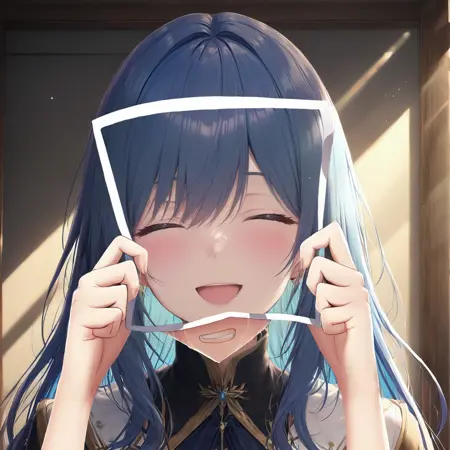 girl hides sadness with a photo