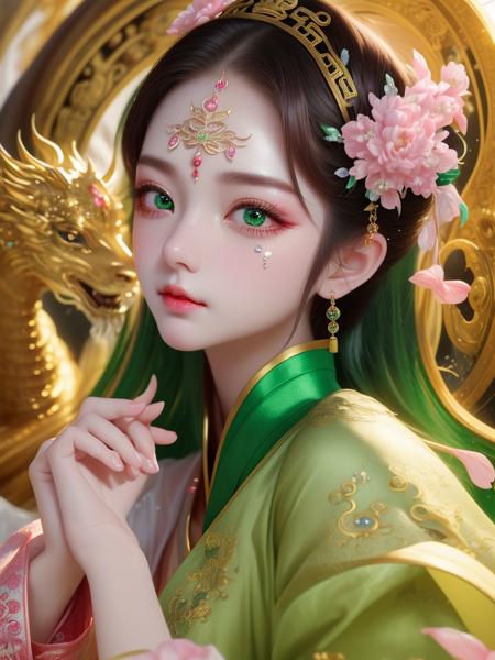 ((masterpiece)),((best quality)),(ultra-detailed),(illustration),((an extremely delicate and beautiful)),(dynamic angle),chinese dragon,china,1girl,(beautiful detailed eyes),cute pink eyes,green pupil,detailed face,upper body,messy floating hair,disheveled hair,focus,perfect hands
<lora:Dream:0.65>