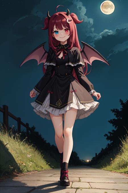 yuzukiroaid dress black dress heterochromia demon girl bat wings