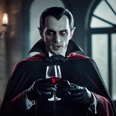 cinematic film still of  <lora:vampire style v2:0.9>
 <lora:celluloid film skintone color style:0.3>
Vampire pale skin undead creatures of the night a cartoon dracula holding a glass of wine,solo,looking at viewer,black hair,red eyes,gloves,1boy,holding,jewelry,upper body,male focus,black gloves,cape,cup,ascot,holding cup,alcohol,drinking glass,wine glass,vampire,wine,cinematic,filmic,realistic,movie still,horror themed,vampire style , detailed, detailed background, detailed scene, detailed teeth, detailed fangs, shallow depth of field, vignette, highly detailed, high budget, bokeh, cinemascope, moody, epic, gorgeous, film grain, grainy