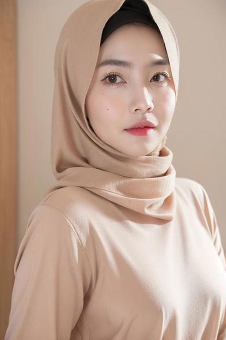 (masterpiece), (high quality, best quality, realistic, expressive eyes), classroom, (upper body), 1girl, mature female, mole under mouth, hijab, dress