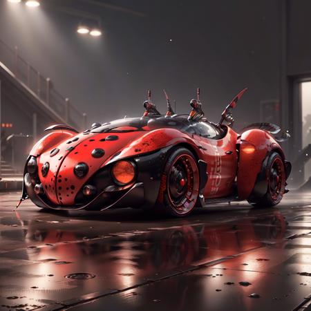 <lora:LadybugAI:.9>, LadybugAI futuristic car , red and black