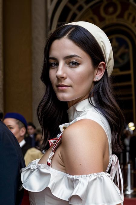 patriotic costume ,  vatican city , dusk  <lora:Monica1873Barbaro:1> masterpiece, best quality, detailed face, 1girl, solo, a woman, m1873b,