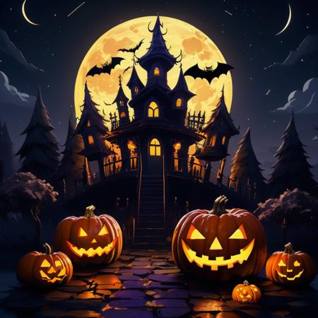 best quality,highly detailed,masterpiece,ultra-detailed,illustration,<lora:ä¸å£è:0.7>,
moon,bat (animal),tree,halloween,jack-o'-lantern,full moon,no humans,night,pumpkin,sky,silhouette,scenery,bare tree,star (sky),night sky,house,