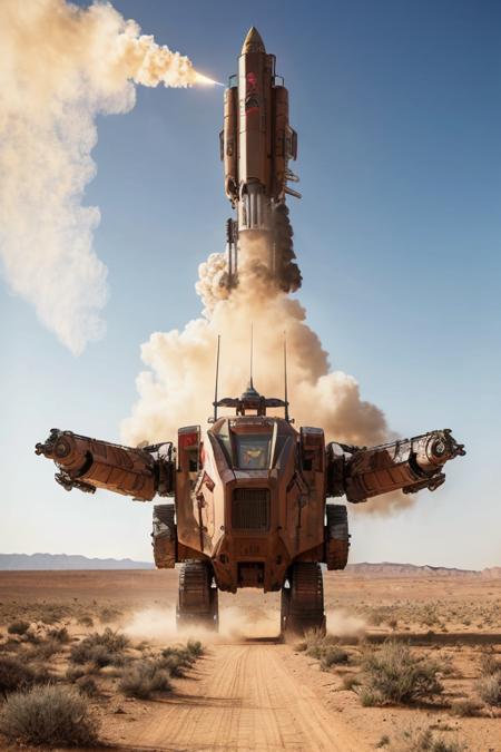 a giant robot in a desert area contaminated, smoke, with a sky background , Darek Zabrocki, mecha, realistic