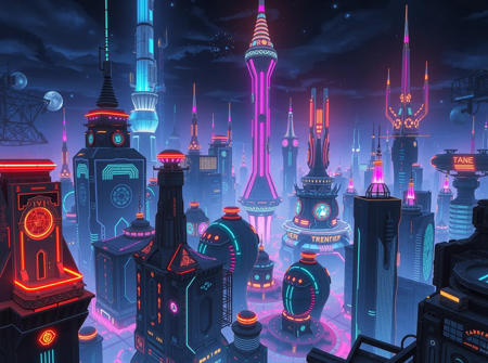 after dark a futuristic cyberpunk scifi city beautiful landscape, bright luminous structures, very intricate, very detailed, sharp, bright, colorful, dark glow, anime screencap 2014
