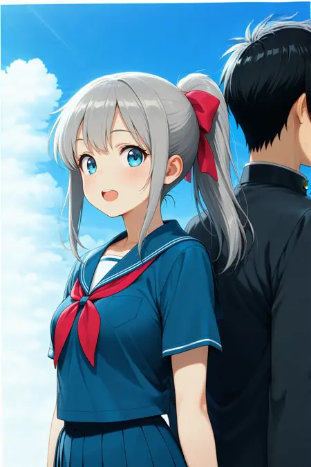 Civitai 向かい合わせ男女 Facing Couple Pose / Girl in Front, Boy Behind (No Face)