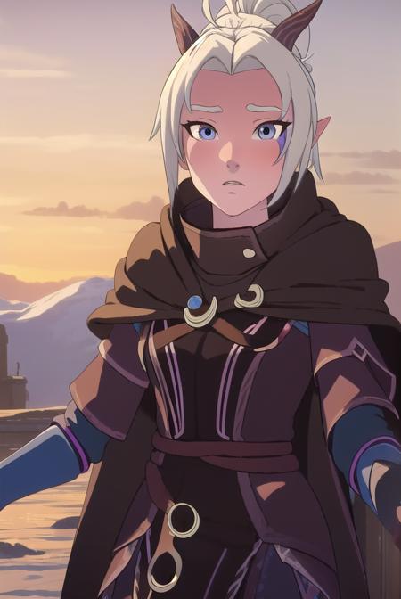 dragonrayla, <lora:raylatest:1>,
rayla, blonde hair, pointy ears, horns, ponytail, elf, ahoge, (brown eyes:1.5), facial mark,
BREAK cape, armor,
BREAK looking at viewer,
BREAK outdoors,
BREAK <lora:GoodHands-vanilla:1>, (masterpiece:1.2), best quality, high resolution, unity 8k wallpaper, (illustration:0.8), (beautiful detailed eyes:1.6), extremely detailed face, perfect lighting, extremely detailed CG, (perfect hands, perfect anatomy),