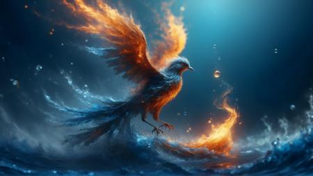 <lora:ElementsMixSDXL:1.0> ElementsMix (Fire:0.9),(Earth:0.6),(Water:0.9),(Wind:0.6) (bird:0.6), detailed background