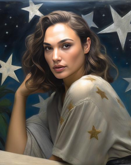 GalGadot, art by Dorothea Sharp, portrait, Hopeless,close up of a Middle Aged Hellenistic Girl, fashion modeling pose, from inside of a Zoo, Silver water, Stars in the sky, equirectangular 360, 50s Art, 35mm, arthouse, <lora:GalGadotSDXL:1>