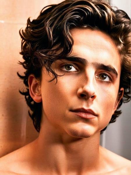 Timothe Chalamet a man <lora:Timothe-Chalamet:1>, naked under shower,