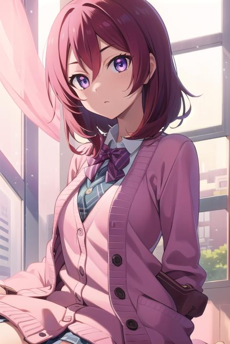 makinishikino, <lora:makinishikinotest:1>, maki nishikino, (purple eyes:1.1), red hair, short hair,
BREAK cardigan, otonokizaka school uniform, (pink cardigan:1.5), plaid, plaid skirt, school uniform, skirt, summer uniform,
BREAK looking at viewer,
BREAK classroom,
BREAK <lora:GoodHands-vanilla:1>, (masterpiece:1.2), best quality, high resolution, unity 8k wallpaper, (illustration:0.8), (beautiful detailed eyes:1.6), extremely detailed face, perfect lighting, extremely detailed CG, (perfect hands, perfect anatomy),