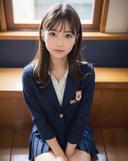 best quality, face focus, soft light, ultra high res, (photorealistic:1.4), RAW photo,(small smile:0.4),
1japanese girl, solo, cute, (pupil, lights in the eyes),  detailed beautiful face, (small chest),(high resolution detail of human skin texture),
(midi hair),
indoor,
(navy school uniform:1.6),
(upper thigh:1.6)
<lora:uduki_MK05mix:0.3>