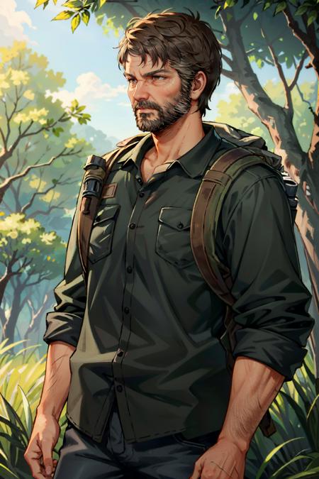 ((masterpiece, best quality))
 <lora:TLOUJoel:0.8>
TLOUJoel, 1boy, solo, brown hair, brown eyes, beard, In a serene, tranquil forest, wearing outdoor gear and enjoying a peaceful nature hike