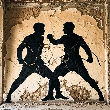 Silhouette of men fighting