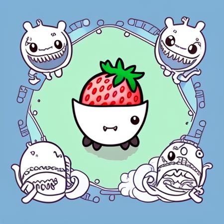 a (strawberry:1.1), doodle_monsters style