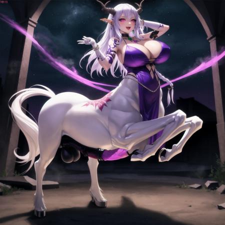 masterpiece, best quality, highly_detailed, illustration,
NSFW, night, (ruins:1.1), tattoo:1.2),
CFLU, (legs_up:1.4),
centaur, (horse_penis), (huge_penis:1), (white_fur:1.2), white_hooves, horse_tail, succubus, horns, veiny_testicles, testicles, veins, taur, animal_penis,
1girl, solo, beautiful_face, makeup, seductive smile, open mouth, glowing purple eyes, sexy, (huge breasts), long white hair,  (jewelry:1.4),
(purple_elbow_gloves), (purple_dress),
 <lyco:centaurfutav6_keep3_weightca:1,