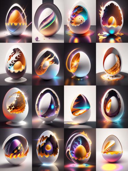 there is a large egg with a hole in it on a dark surface, 3d digital art 4k, cinema 4d bright light render, cinema 4 d art, 3d render digital art, humpty dumpty in form of egg, digital art render, high-quality render, magic frozen ice phoenix egg, cinema 4 d render, cinema 4d render, white background, color slash, aint
 <lora:easter-fusion:1>