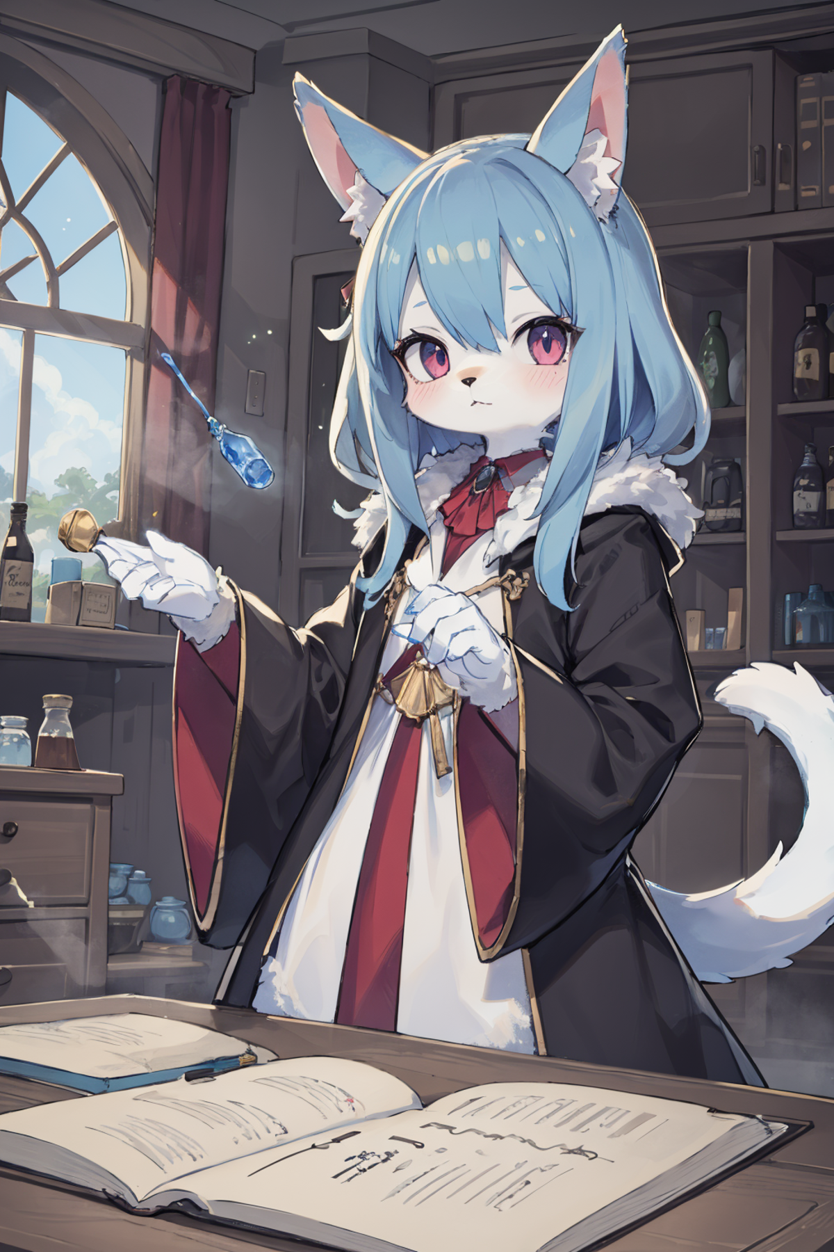 ((masterpiece, best quality)),furry, animal ears,  tail, bodyfur, 
1girl,  spellcasting, magical creatures, potion-making,...