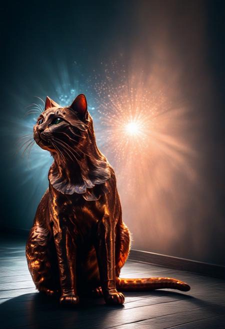 A cat, copper cat, simple background, indoors, wonderful, interesting, made of copper, cat, Smooth Quality,