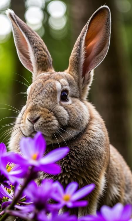 close up photo of a rabbit, forest, haze, halation, bloom, dramatic atmosphere, centred, rule of thirds, 200mm 1.4f macro shot