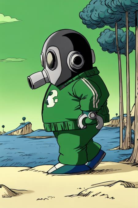 toribot, 1boy, humanoid robot, wrench hand, gas mask