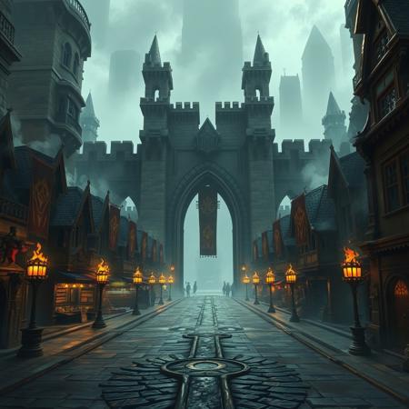 A liminal space within Orgrimmar from World of Warcraft. The grand gates of the city stand open, but the usual bustle of life is eerily absent. The towering stone walls loom high above, casting long, unnatural shadows over the empty streets. The iconic torches lining the roads flicker, but no sounds of movement or conversation echo through the once lively market.
The buildings, made of dark stone and rough wood, seem to close in on the empty pathways, their windows dark, their doorways abandoned. The air feels thick and still, as if the entire city is holding its breath, suspended in time. The wind stirs the banners but does little else, leaving the city feeling unnaturally quiet. The usually vibrant and chaotic heart of the Horde is now a ghost town, isolated and forgotten, creating a deep sense of solitude as you wander through its desolate streets.