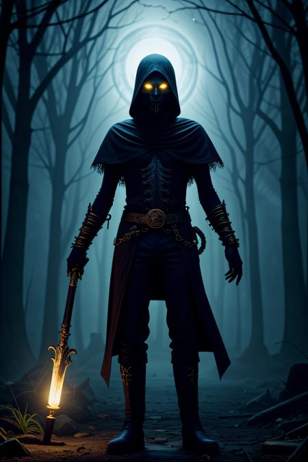 <lora:LCM_LoRA_Weights_SD15:1>,<lora:detail_slider_v4:1.3>,lich with yellow eyes, wearing a shadowy gray midnight shroud, enchanted pants, ancient boots, holding a dark staff with glowing crystal, surrounded by surrounded by a eerie aura,
