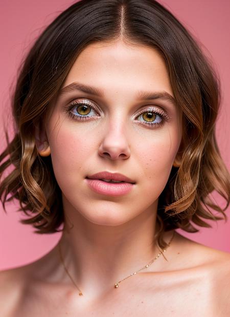 portrait of skswoman, hot , wearing pants , with Lob (long bob) , background roman city epic (photo, studio lighting, hard light, sony a7, 50 mm, matte skin, pores, colors, hyperdetailed, hyperrealistic), <lyco:Millie Bobby Brown:1.2>