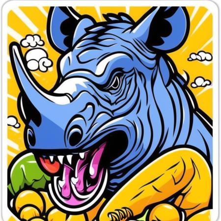 a rhino illustration stickers, ((cut-out sticker of rhino)) stickers, ((vivid colors, colorful, pastel cute colors)),  vector-art