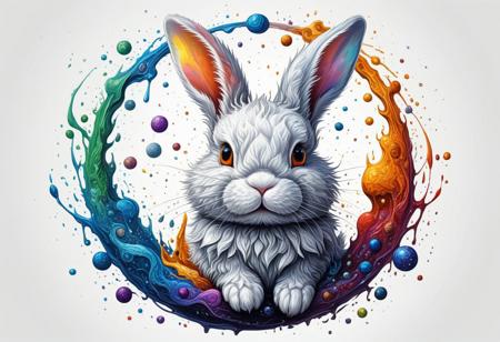 Finely detailed vector illustration. fluffy bunny, universe, ultra realistic quality,circle symbols,white background, oil painting, hyperdetailed, intricately detailed,  triadic colors,fantastical,intricate detail,splash screen,complementary colors, fantasy concept art, 8k resolution, masterpiece,oil painting,heavy strokes,paint dripping.