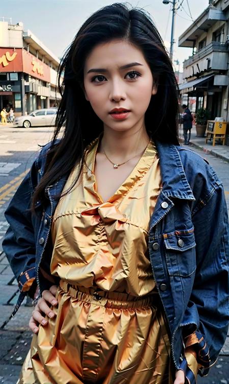 (RAW photo, best quality), (realistic, photo-realistic:1.30),girly,solo,1girl,detailed eyes,hair decoration,trendy expression,jacket,top,pants,(style:1.5),outdoors,mall,clothes,detailed background,(blue and orange tone impression:1.3), soft lighting,gorgeous light and shadow ,stunning environment, hyperdetailed, (aestheticism), ethereal, golden hour,   <lora:luohuijuan:0.8>