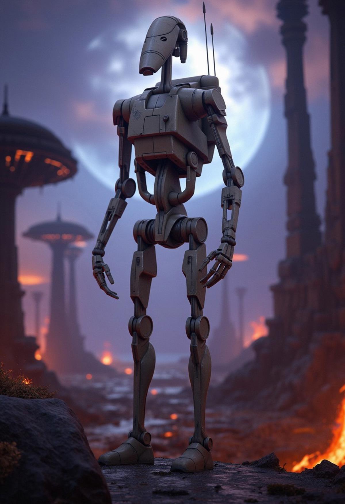 7-B1 droid standing in surreal environment