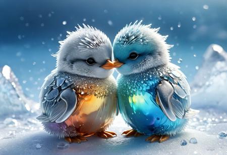 two adorable chibi penguins hugging on the ice, 
snowy icy artic background, 
Broken Glass effect, 
no background, 
stunning, 
something that even doesn't exist, 
mythical being, 
energy, 
molecular, 
textures, 
iridescent and luminescent scales, 
breathtaking beauty, 
pure perfection, 
divine presence, 
unforgettable, 
impressive, 
breathtaking beauty, 
Volumetric light, 
auras, 
rays, 
vivid colors reflects
