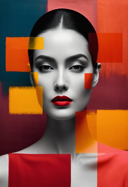 Dreamlike and abstract portrait of a woman in the style of Mark Rothko with bold color blocks