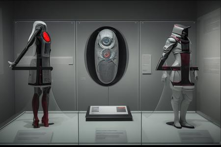 a collection of three items in a museum, futuristic gadgets, 4k, sci fi