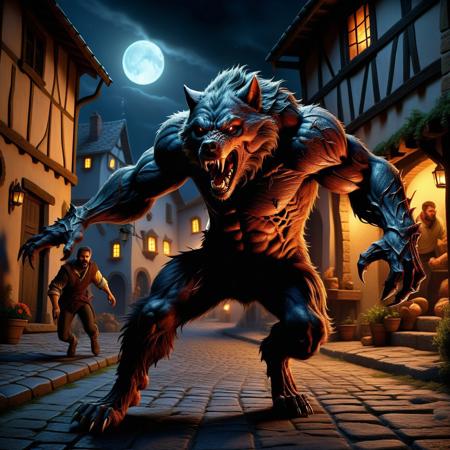 Ultra realistic color pencil  image of
a wounded werewolf attacking villagers on the street in a medieval village at night.
BREAK
Dark theme, dynamic lighting, (soft shadows), (soft focus), (photo realistic), uhd, 8k