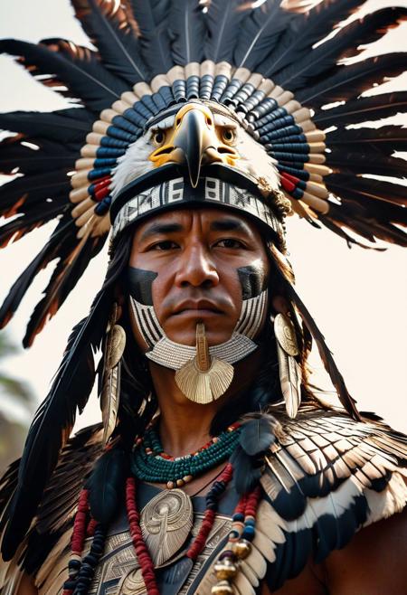 Feathered regalia, obsidian weaponry, eagle headdress, warrior elite, Aztec empire, ceremonial warfare, sacred temples, eagle symbolism, military prowess, Mesoamerican civilization, ritualistic combat, martial valor, indigenous warriors, ancient traditions, spiritual significance.
cinematic, sharp focus, intricate, cinematic, dramatic light