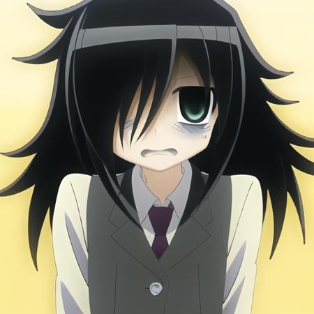 masterpiece, detailed, tomoko-kuroki, scared face, looking at viewer, <lora:tomoko-kuroki:0.9>