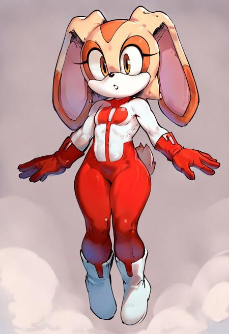 score_9, score_8_up, score_7_up     , masterpiece, non human, no humans, toned body, solo,1 girl, small breast, wide hips, 
Cream the rabbit, 1girl, solo, anthro, furry, female, furry female,animal nose,
, beautiful,Full body,Omnimman,skintight suit, red O shaped chest emblem,red gloves, red colored suit's lower part, red cape, white boots, petite body, , flying,