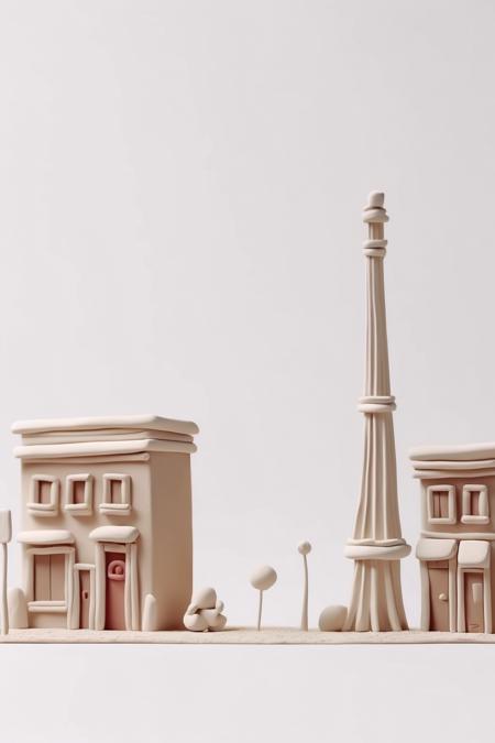 <lora:Clay Animation:1>Clay Animation - claymation clay doh animation minimalist, white background, few elements, simplified scene of street of Paris