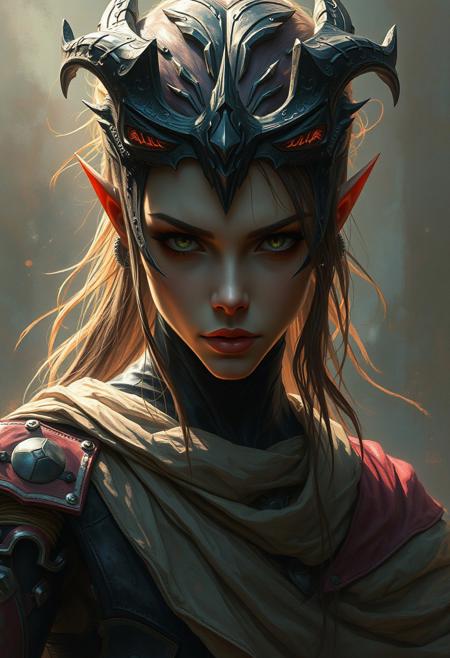 A mysterious, otherworldly figure, 
Painterly, highly polished fantasy and sci-fi art, with vivid color saturation.
Rich, dramatic lighting, often using strong highlights and deep shadows.
Lush, realistic textures, making skin, fabric, and metallic surfaces feel tangible.
Cinematic storytelling, where composition, poses, and expressions evoke deep emotion.
Heroic, action-packed scenes, often featuring dynamic poses and flowing motion.