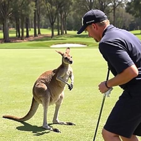 During an important charity golf tournament in Sydney, a kangaroo hops the 18th hole and steals the ball—then acts as the best caddy the player ever had.
