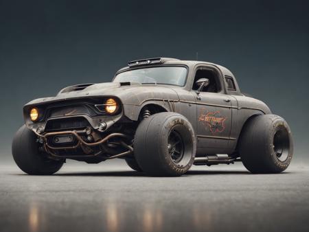 (((low-slung tuned futuristic cyberpunk black badass rat rod zeekars))) hotrod, at the parking lot, wide tires, at night city, <lora:zeekars:0.65>