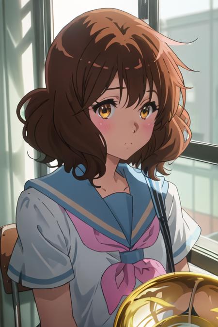 oumae_kumiko_soundeuphonium brown_hair, short_hair, brown_eyes, blush, serafuku, bangs, closed_mouth