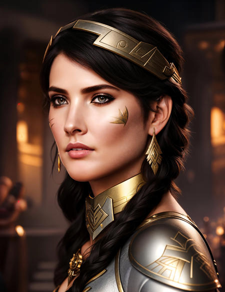 a woman, warrior, Amazonian Outfit, bride, looking at viewer, artstation, close up,  ultra realistic, concept art, intricate details, highly detailed, photorealistic, octane render, 8k, unreal engine, sharp focus, volumetric lighting unreal engine. art by artgerm and alphonse mucha  <lora:Cobie_S:0.8>